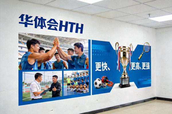 华体会HTH体育品牌文化墙展示团队合作与体育精神