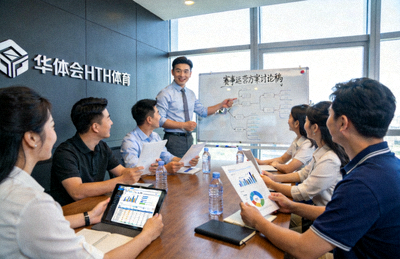 华体会HTH体育团队会议室，员工正在讨论赛事运营方案