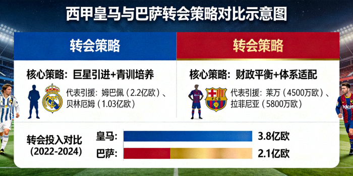 西甲皇马与巴萨转会策略对比示意图
